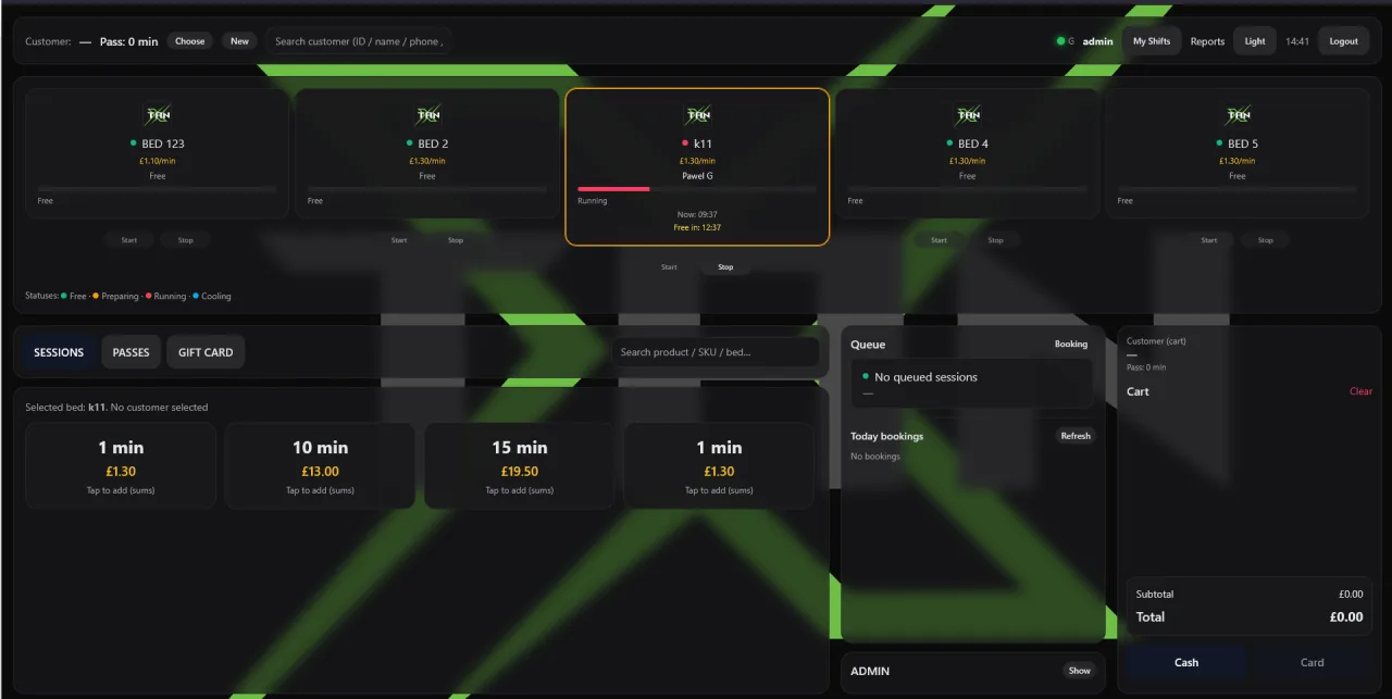 XTAN POS interface for tanning salons